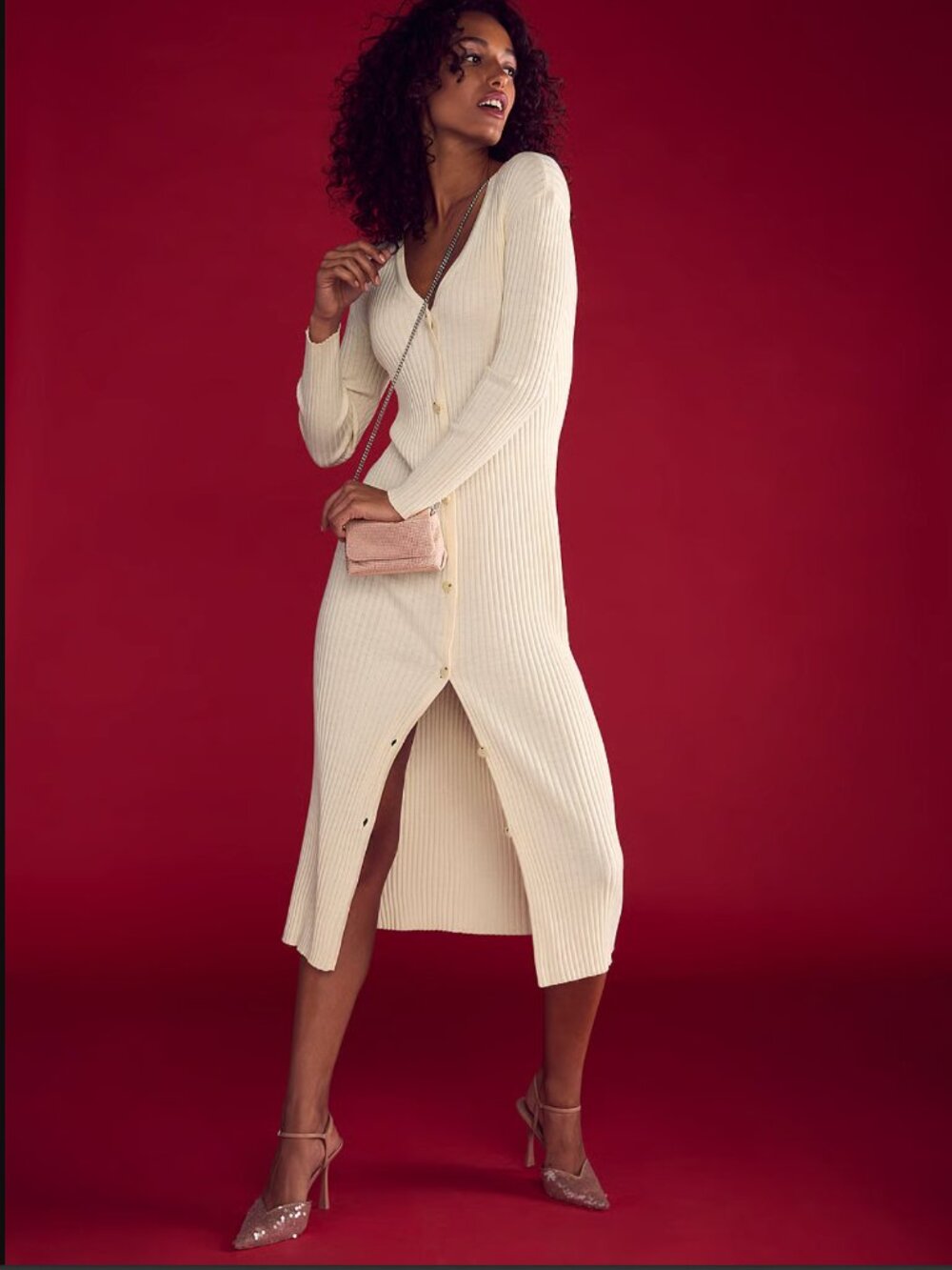 Victoria Secret Ribbed Cardigan Dress - Light Beige Size XS